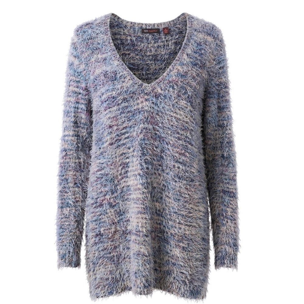 525 America Eyelash Knit V-Neck Y2K Sweater Blue Purple Fuzzy Whimsigoth M